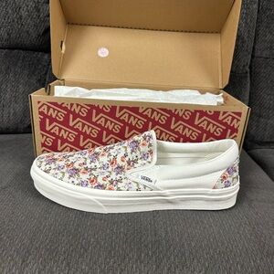 Vans White Floral Canvas Slip-Ons